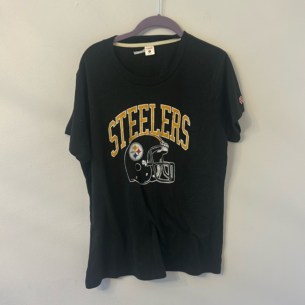 Homage Women’s Gray Pittsburgh Steelers Helmet Single Stitch Shirt Size XL